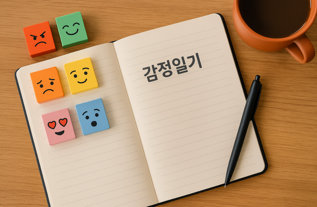 감정일기장과 각종 표정의 블럭들