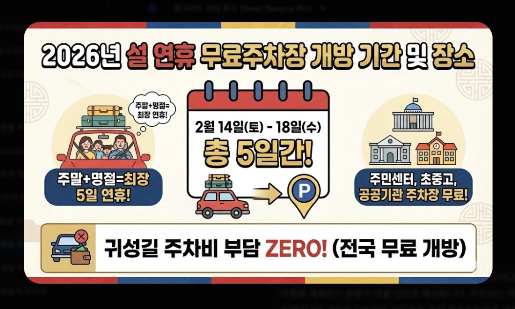 명절 무료주차장 확인(2026년, 설 연휴, 개방 현황)(+ 조회 방법)