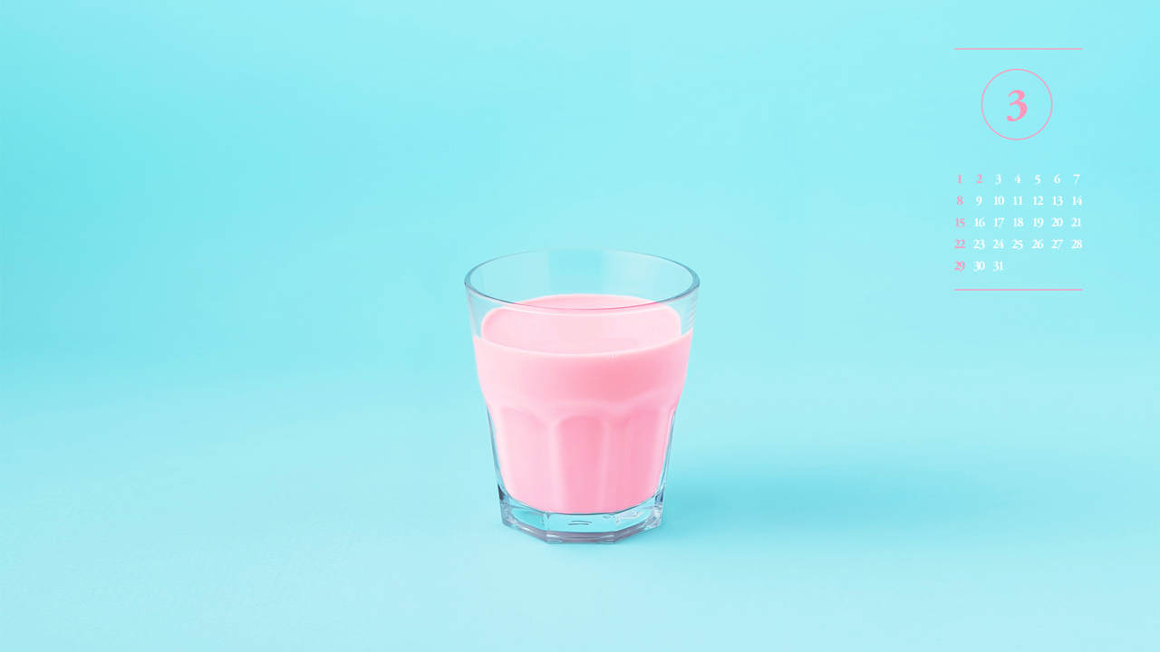 02 핑크색 우유 A - 2026년3월 달력배경화면