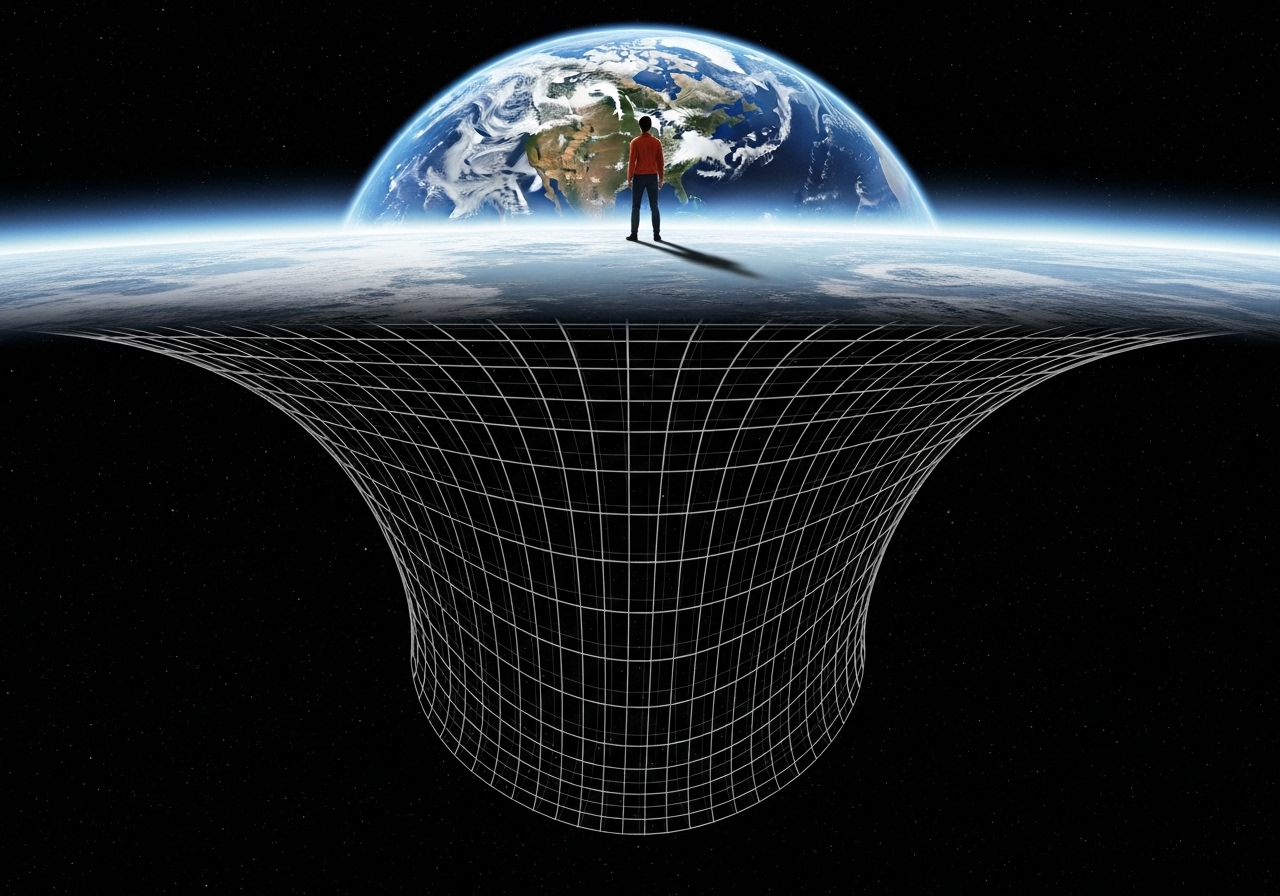 지구 중심을 향해 중력을 받는 사람의 모습 참조 일러스트