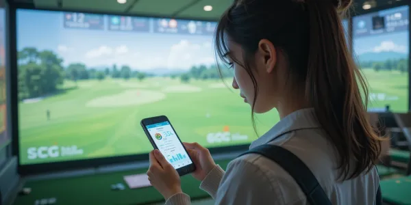 앱을 통해 스크린골프 예약을 하는 여성 모습