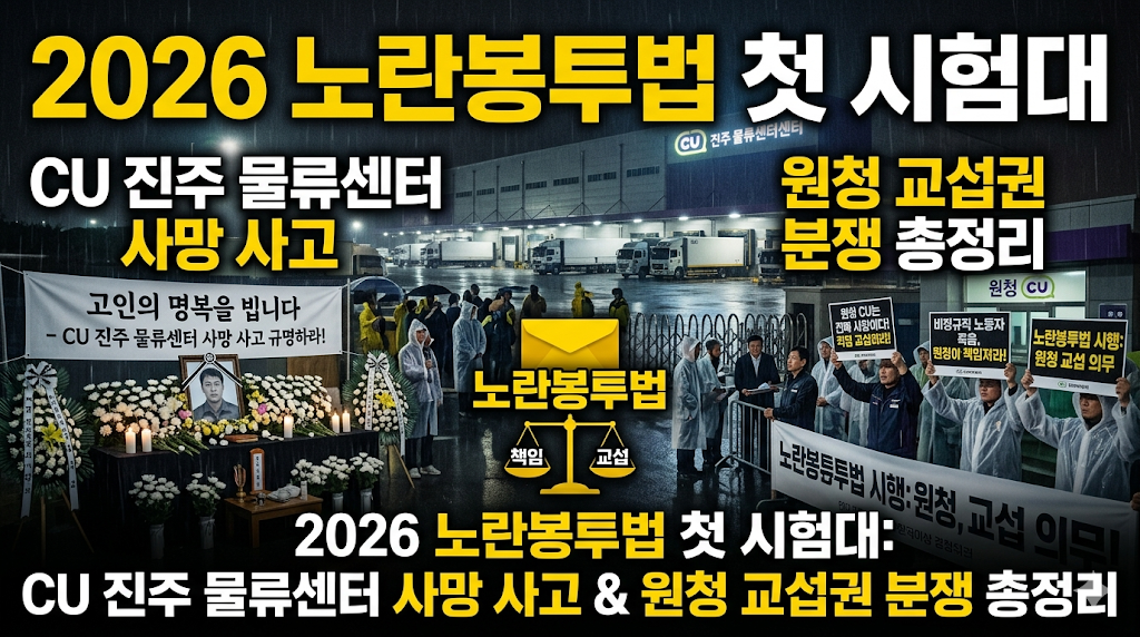 2026 노란봉투법 첫 시험대: CU 진주 물류센터 사망 사고와 원청 교섭권 분쟁 총정리