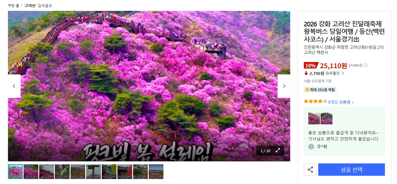 인천 강화도 고려산 파랑새투어 버스 투어