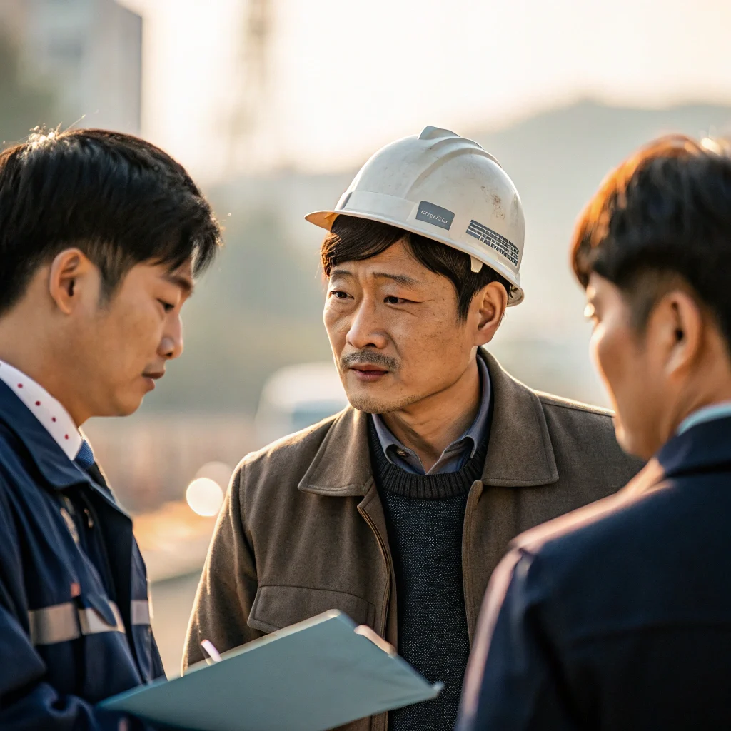 공사현장에서 근로자와 사업자의 대화 장면_1