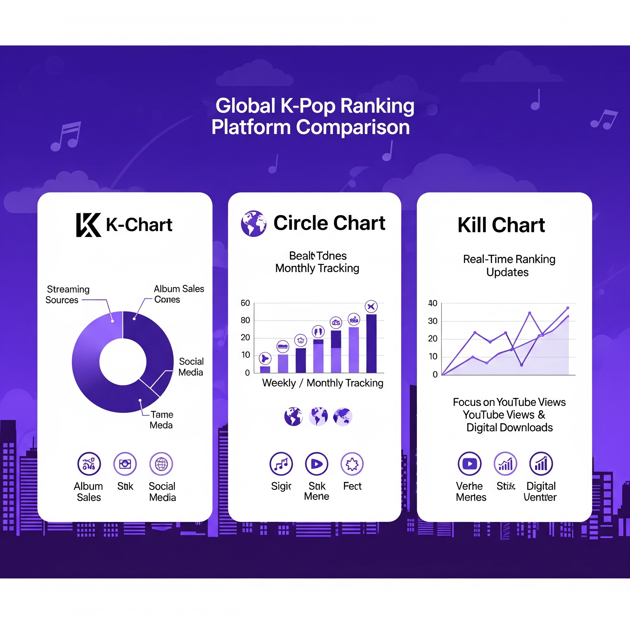 글로벌 K-POP 순위 플랫폼 비교, 케이차트, 서클차트, 킬차트