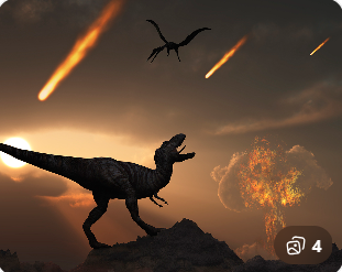 공룡 멸종을 암시하는 소행성 충돌 장면