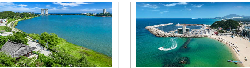 바다, 건물,산 해변