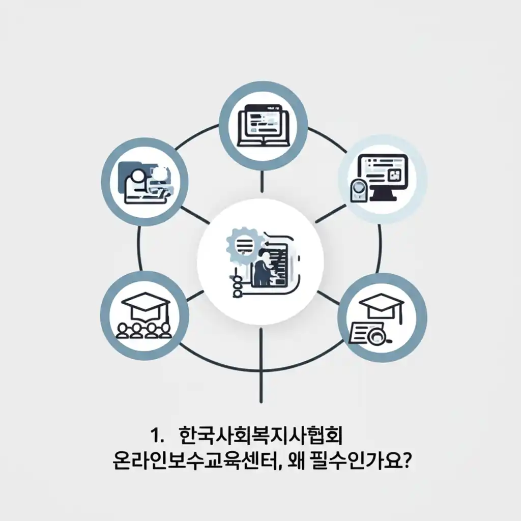 한국사회복지사협회 온라인보수교육센터가 사회복지사에게 필수적인 이유를 설명하는 이미지