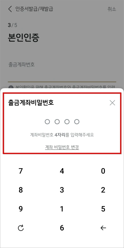 출금계좌의 비밀번호를 입력