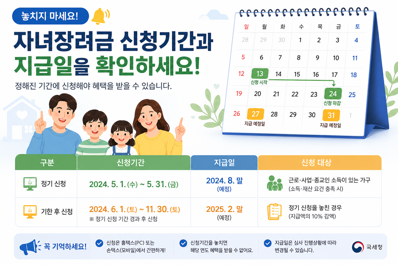 자녀장려금 신청기간 및 지급일