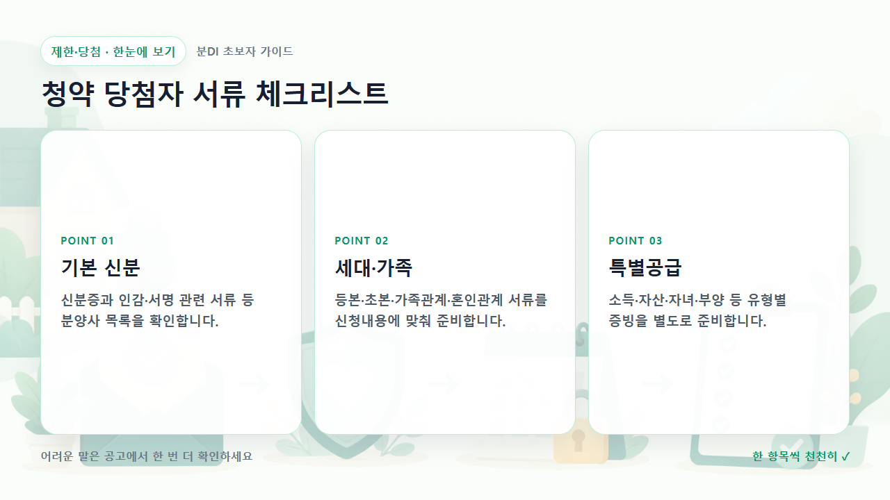 청약 당첨자 서류 체크리스트 핵심을 세 칸으로 정리한 한눈에 보기