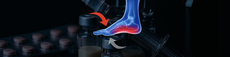 족저근막염을 발바닥 치료를 하는 것이 아니라 발등에서 문제를 해결하는 노력을 하는 스본스도 이미지를 담은 그림