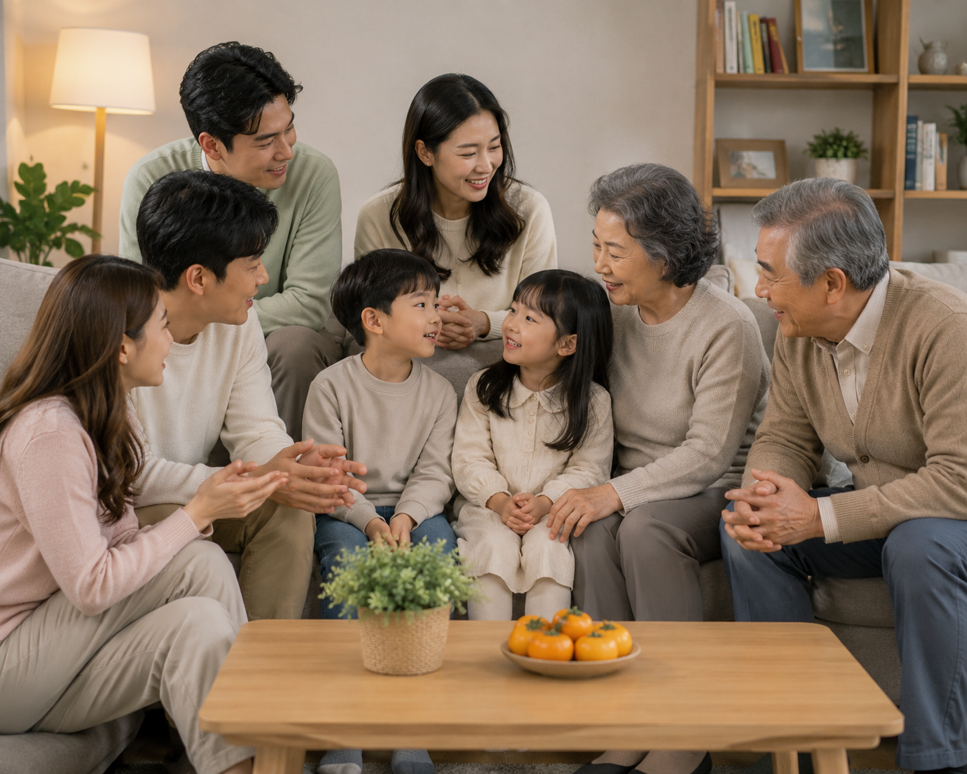 아이가 하는 말에 집중하는 가족들