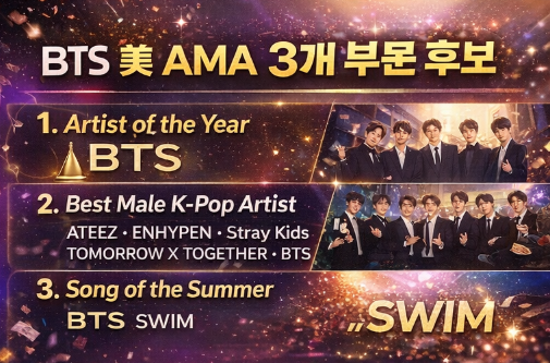 BTS, 美 AMA 3개 부문 후보&hellip;두 번째 대상 도전