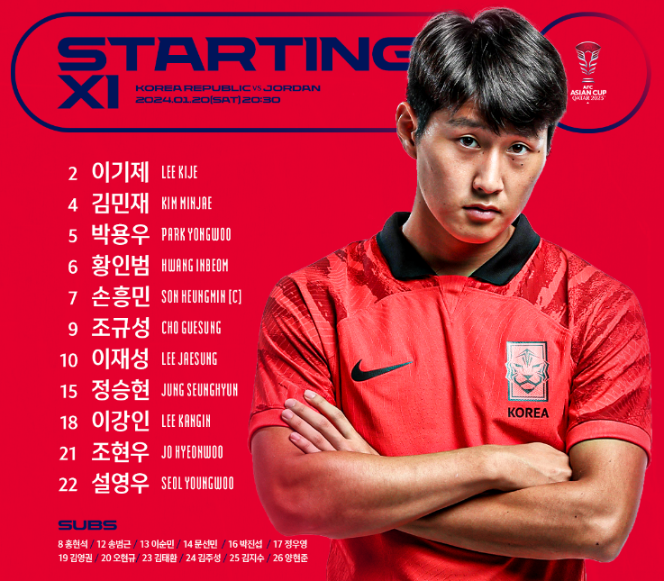 요르단전 선발 선수명단
