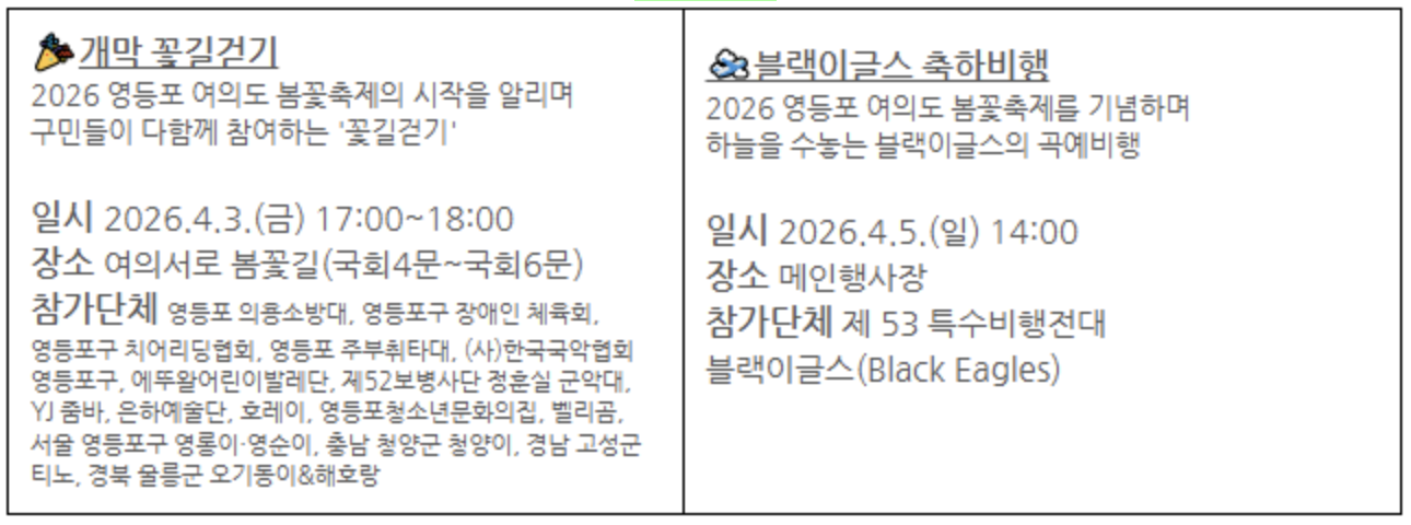 영등포 여의도 봄꽃축제 일정 장소 프로그램 주차 총정리