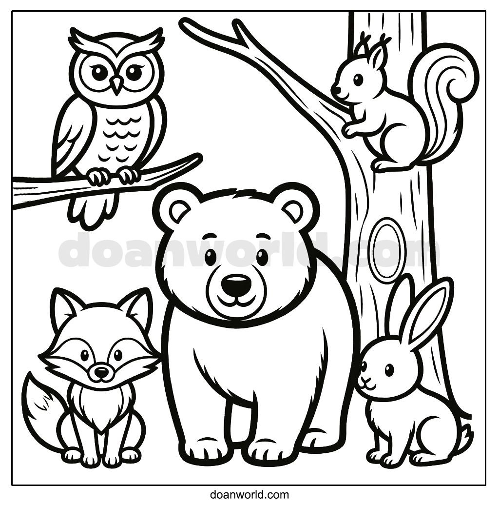숲속 동물들 색칠공부 도안