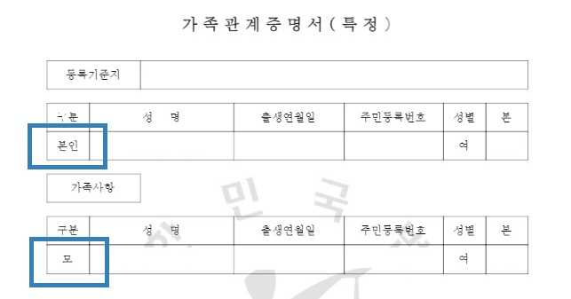 가족관계증명서 특정