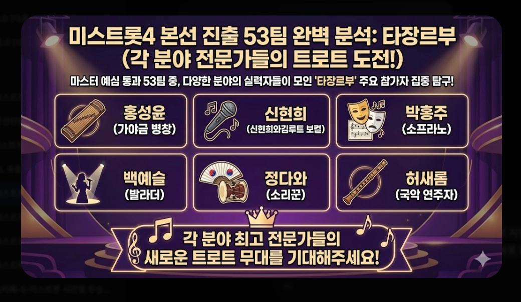 미스트롯4 우승 예상: [2026년 최신] 홍성윤&middot;허찬미 TOP5 및 다크호스 완전 분석