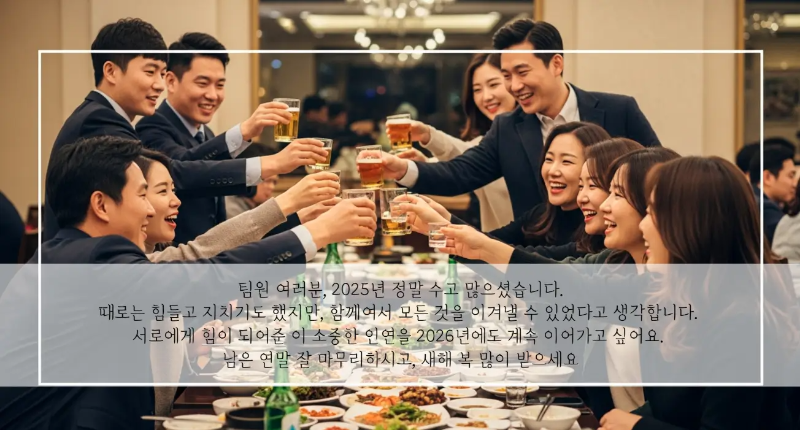 직장 송년 파티하는 팀원들