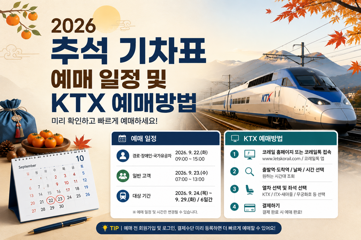 2026 추석 기차표 예매 일정 및 KTX 예매방법