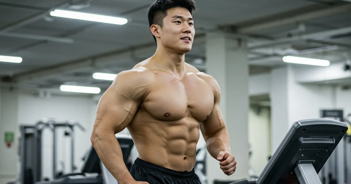 근육 남성 러닝머신 이미지
