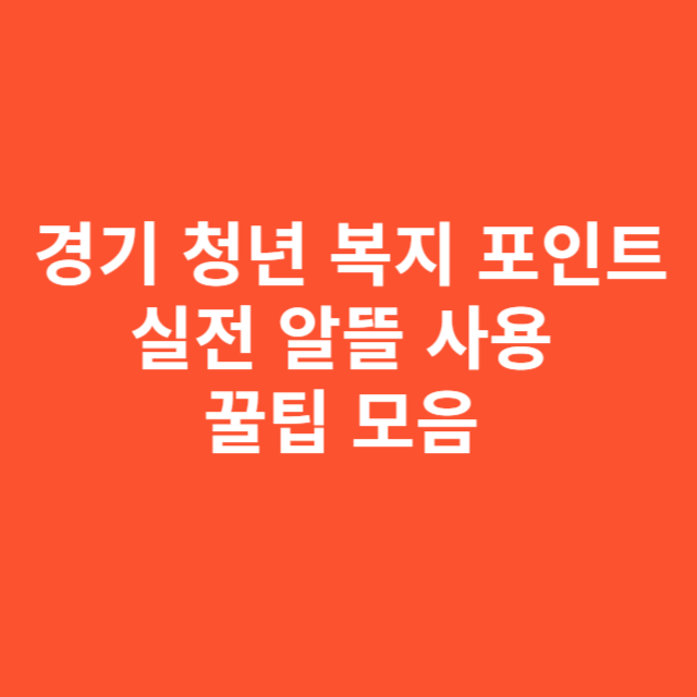 경기 청년 복지 포인트, 실전 알뜰 사용 꿀팁 모음