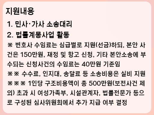 2023 가정폭력성폭력 피해자 무료법률 지원내용