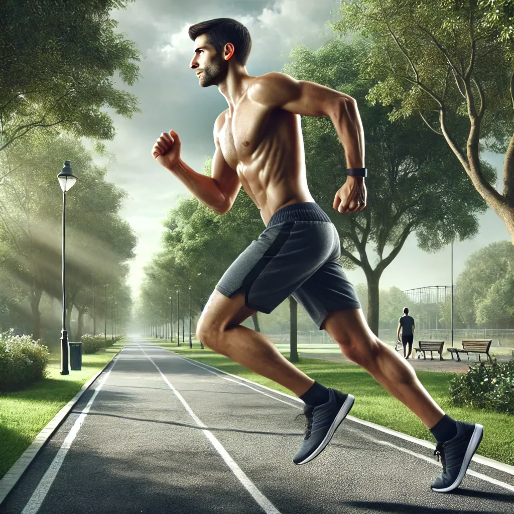 공원에서 러닝 중인 남성&amp;#44; 건강과 다이어트를 위해 운동하는 장면