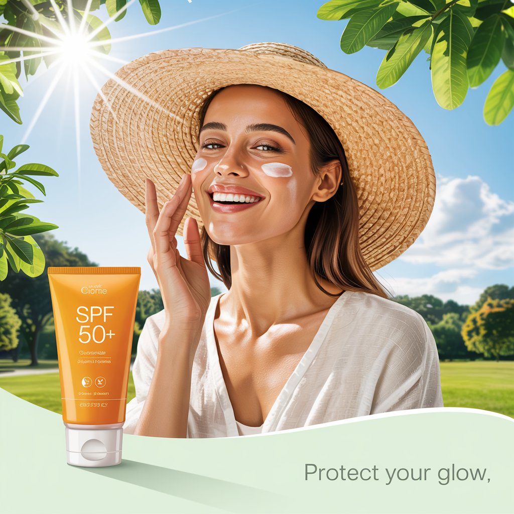 자외선 차단제를 바르는 여성