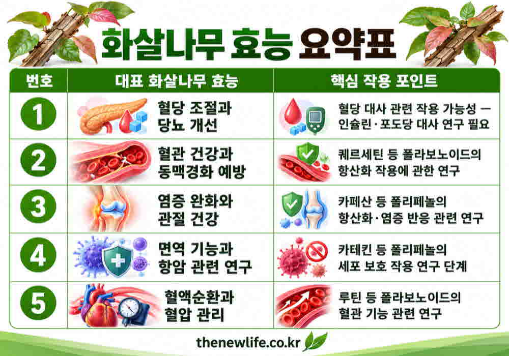 화살나무 효능 요약표