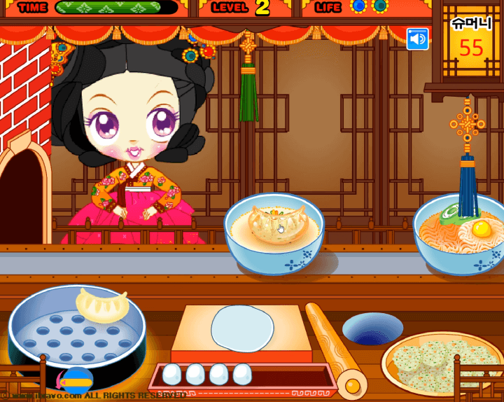 슈의-황진이-고향만두-플래시게임-플레이-완성된-만두를-국물-요리에-넣는-화면