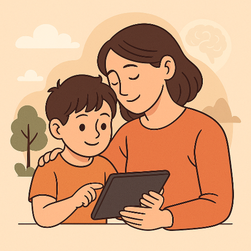 디지털 미디어와 어린이 정신 건강에 대한 일러스트 이미지