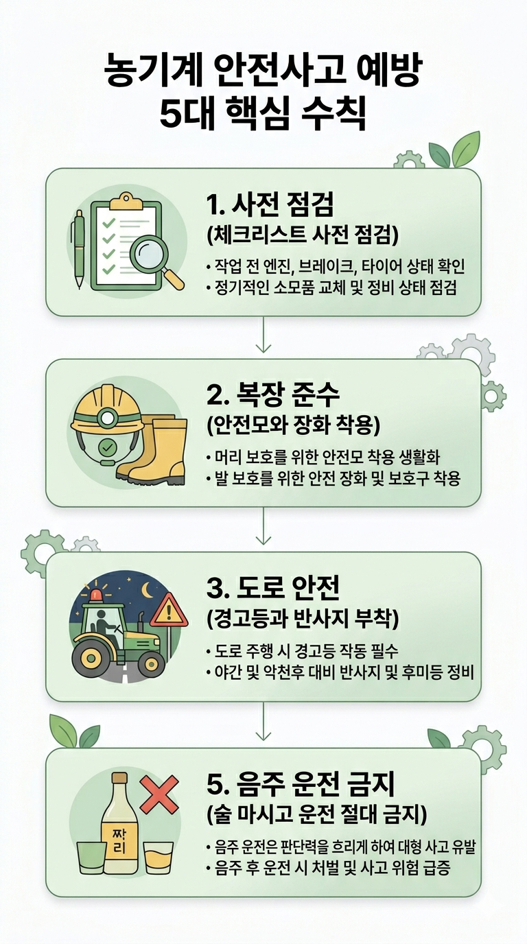농기계 안전사고 예방 5대 수칙 인포그래픽