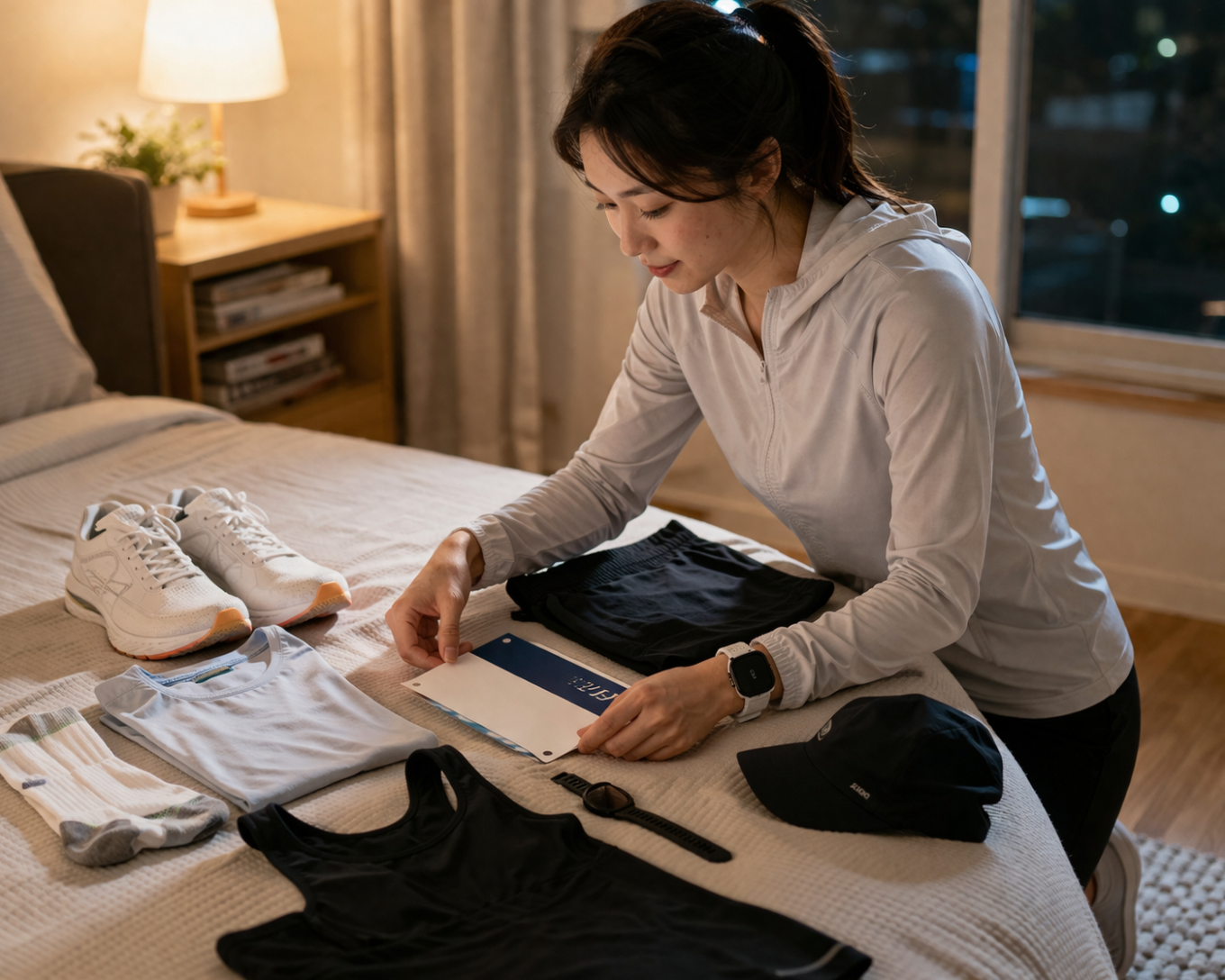 첫 러닝 대회 전날 차분하게 마음을 정리하는 초보 러너