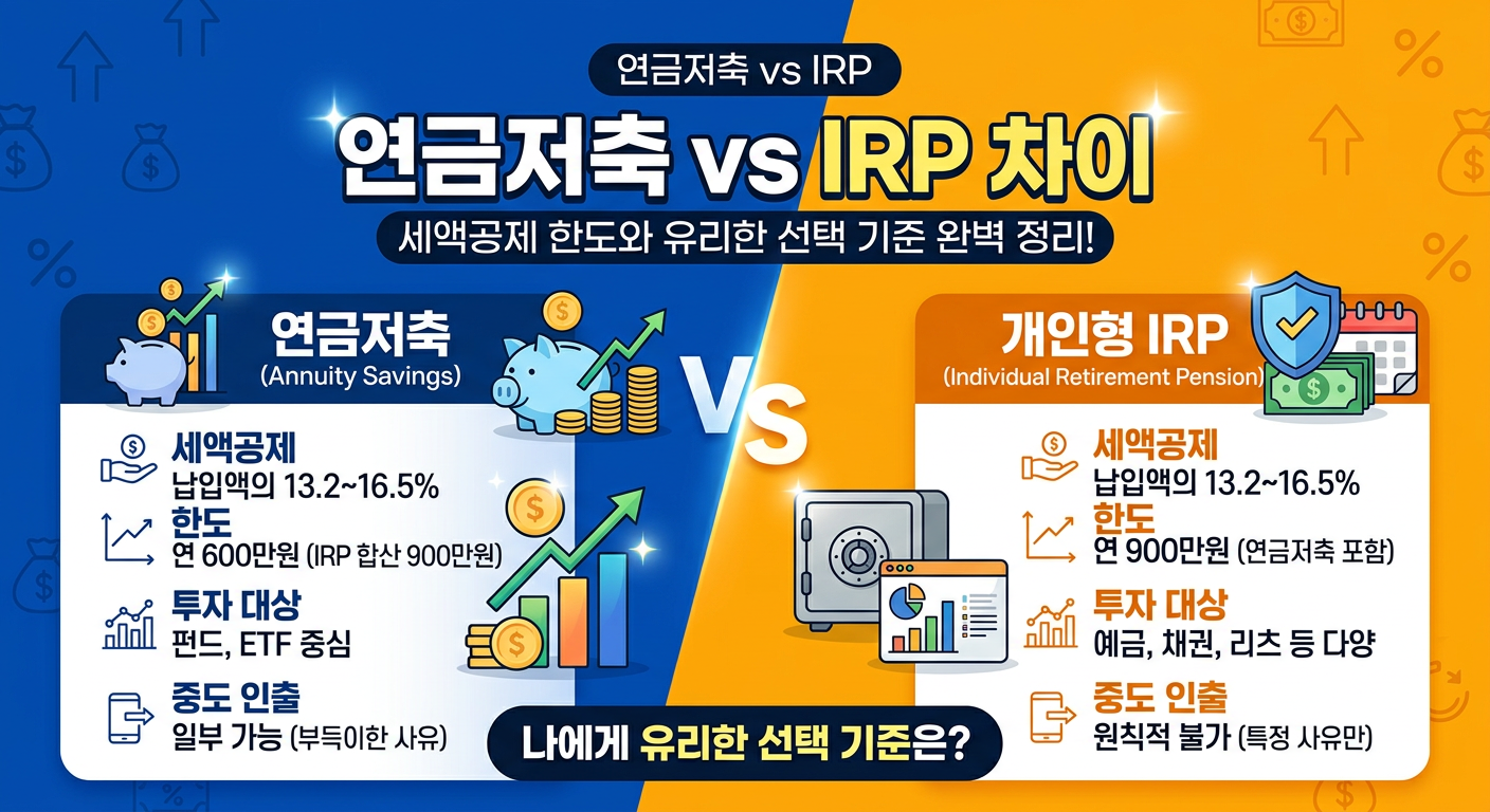 연금저축과 IRP차이 정리, 세액공제 한도와 유리한 선택 기준