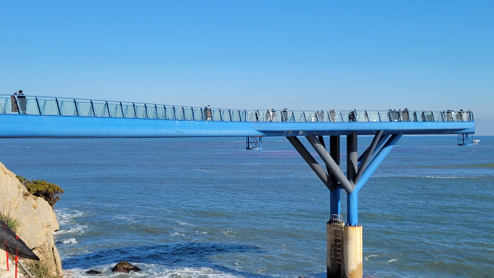 청사포 다릿돌 전망대 위의 사람들