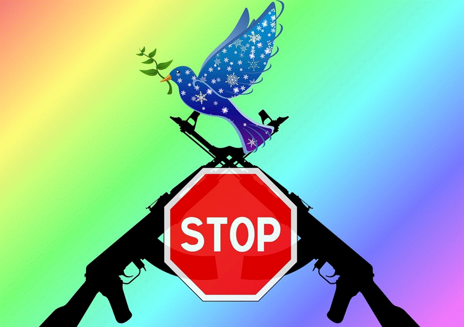 평화의댐, 평화를 상징하는 비둘기와 전쟁을 상징하는 총의 모습