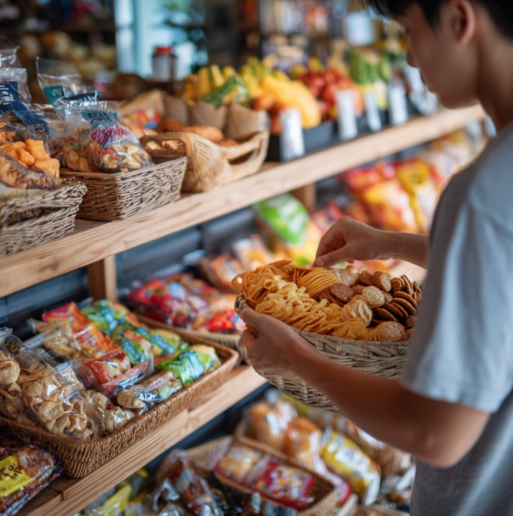 혈당높은 간식류를 진열하는 가게