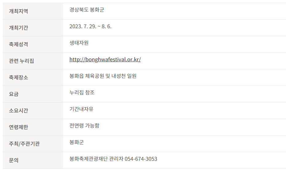 봉화은어축제 안내