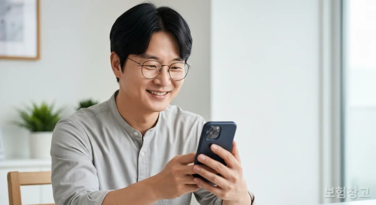 스마트폰 금융 앱을 확인하며 뿌듯해하는 한국인의 모습