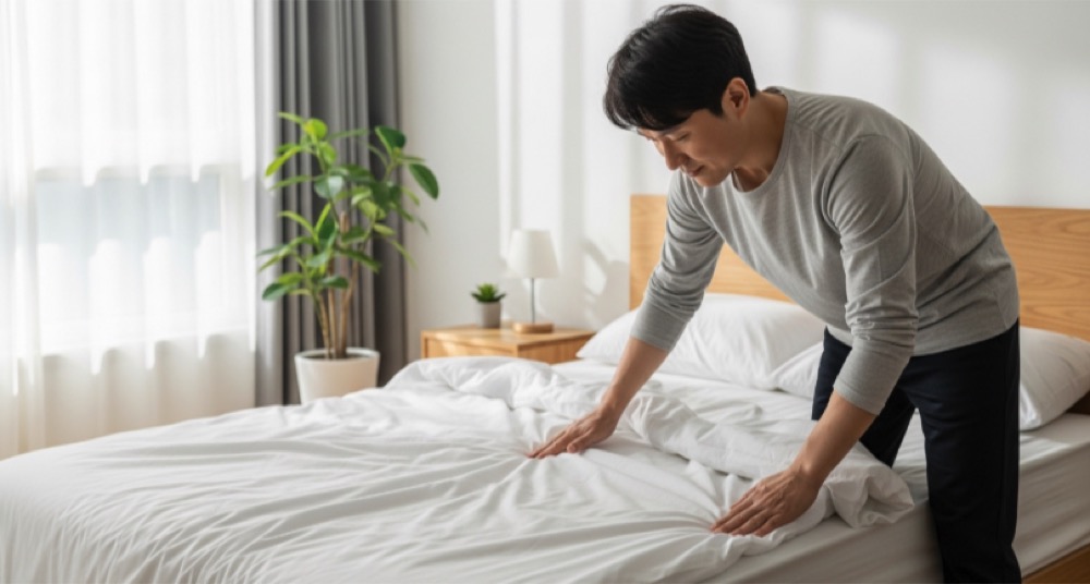 천식 관리 방법 침구 관리 모습