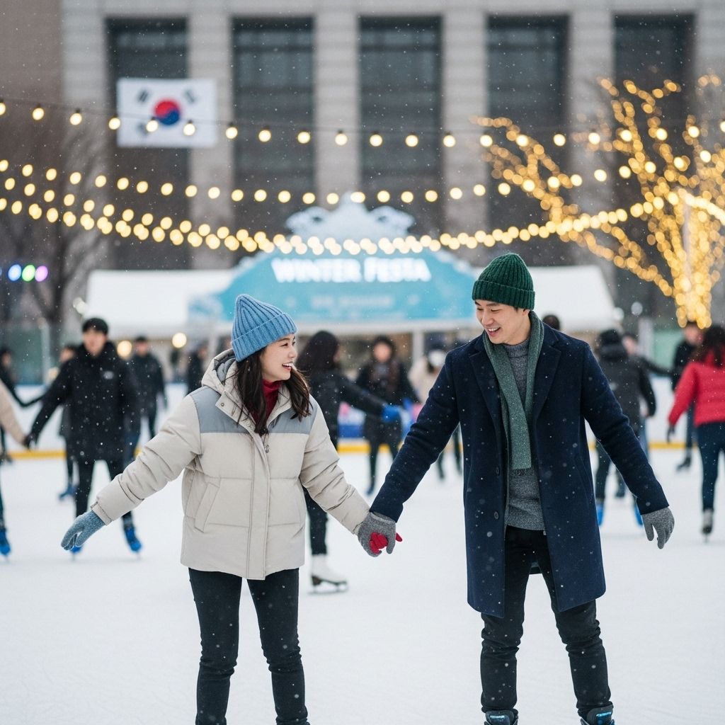 서울윈터페스타 동대문, 연인들이 스케이트를 타고 있는 모습