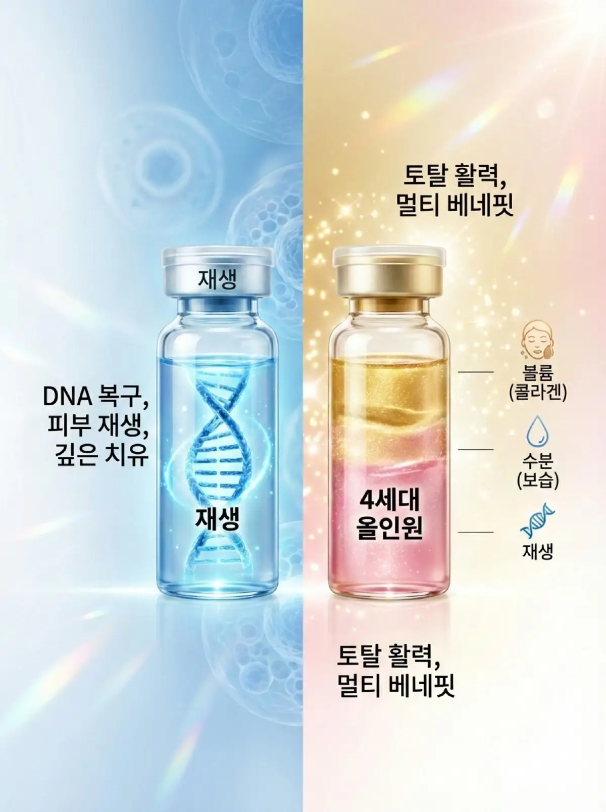 리쥬란과 리투오의 성분, 통증, 다운타임, 가격을 한눈에 볼 수 있도록 정리한 비교 인포그래픽