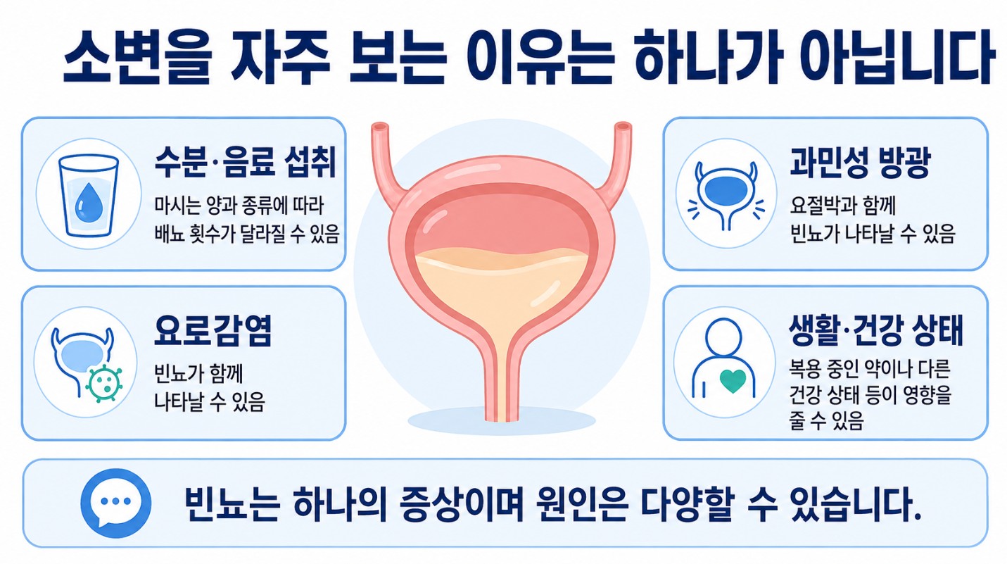 소변을 자주 보는 증상에 영향을 줄 수 있는 수분 섭취 요로감염 과민성 방광 생활 건강 상태