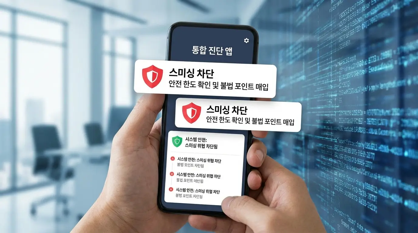 모바일 통합 진단 앱 안전 한도 확인 및 불법 포인트 매입 스미싱 차단