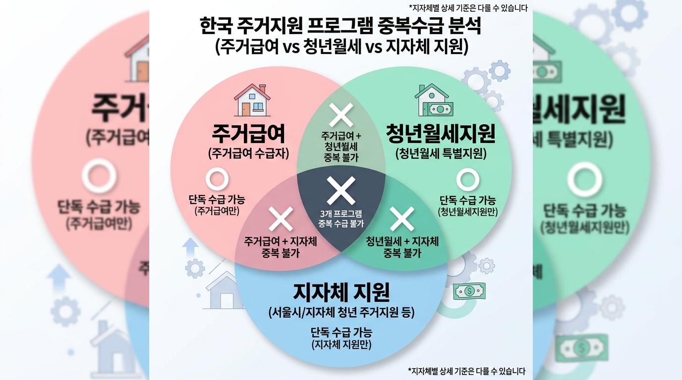청년 주거비 지원 사업 간 중복 가능 여부 인포그래픽 도표