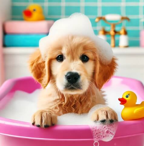 목욕하는 강아지