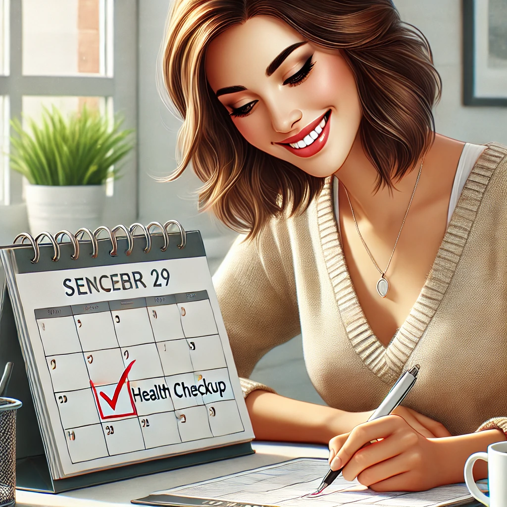 다음 정기검진을 달력에 체크하고 있는 여자