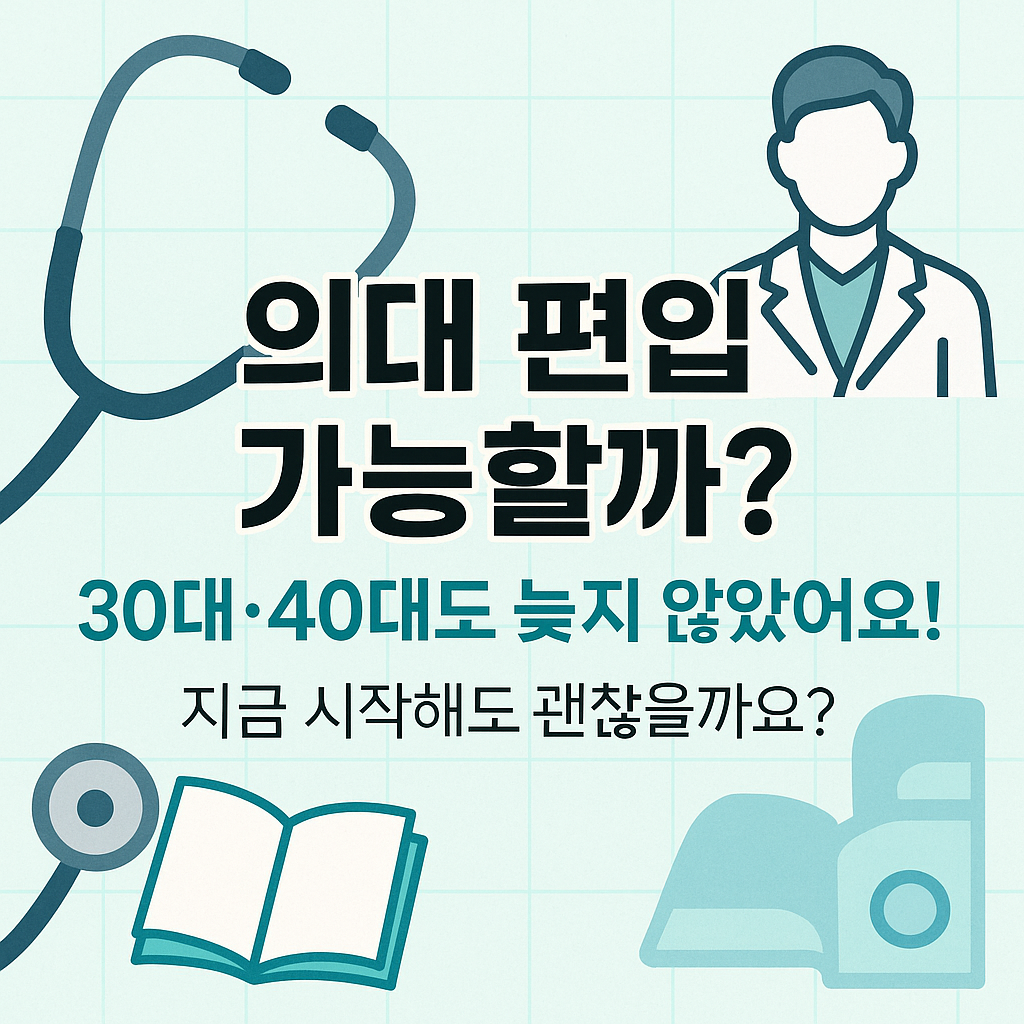 의대 편입, 나이 제한 있을까? 30대&middot;40대도 도전 가능한 최신 편입 제도와 현실적인 전략, 실제 합격 사례까지 완벽 분석해드려요. 지금 시작해도 늦지 않았어요!